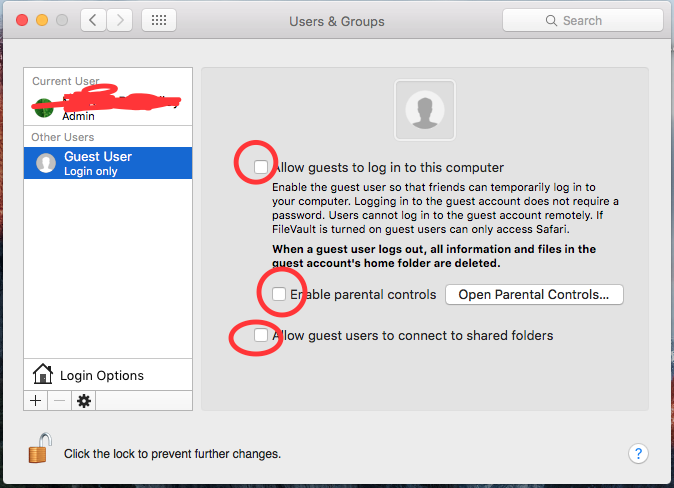remove guest option for mac